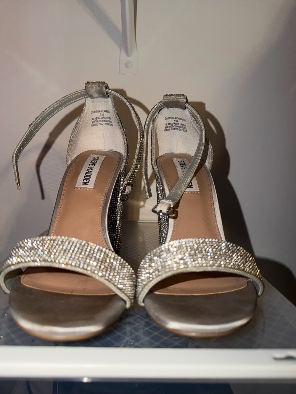 Steve Madden Silver Rhinestone Open-Toe Ankle Strap Heels